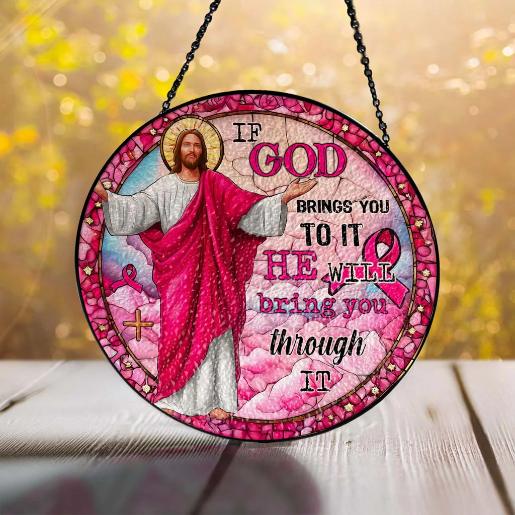 If God Brings You To It, He Will Bring You Through It Faux Stained Glass Suncatcher - Image 2