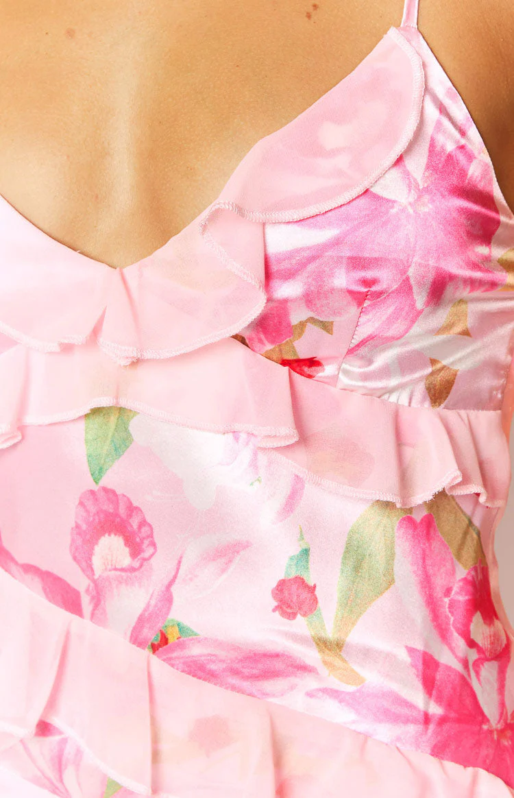 Inara Pink Floral Print Ruffle Maxi Dress - Image 6