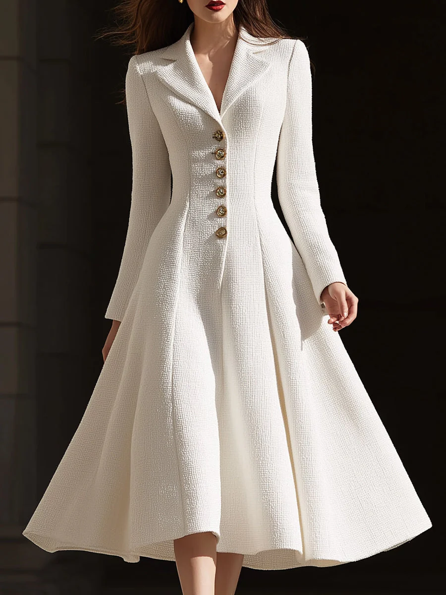Ivory Tweed Tailored Lapel Midi Dress