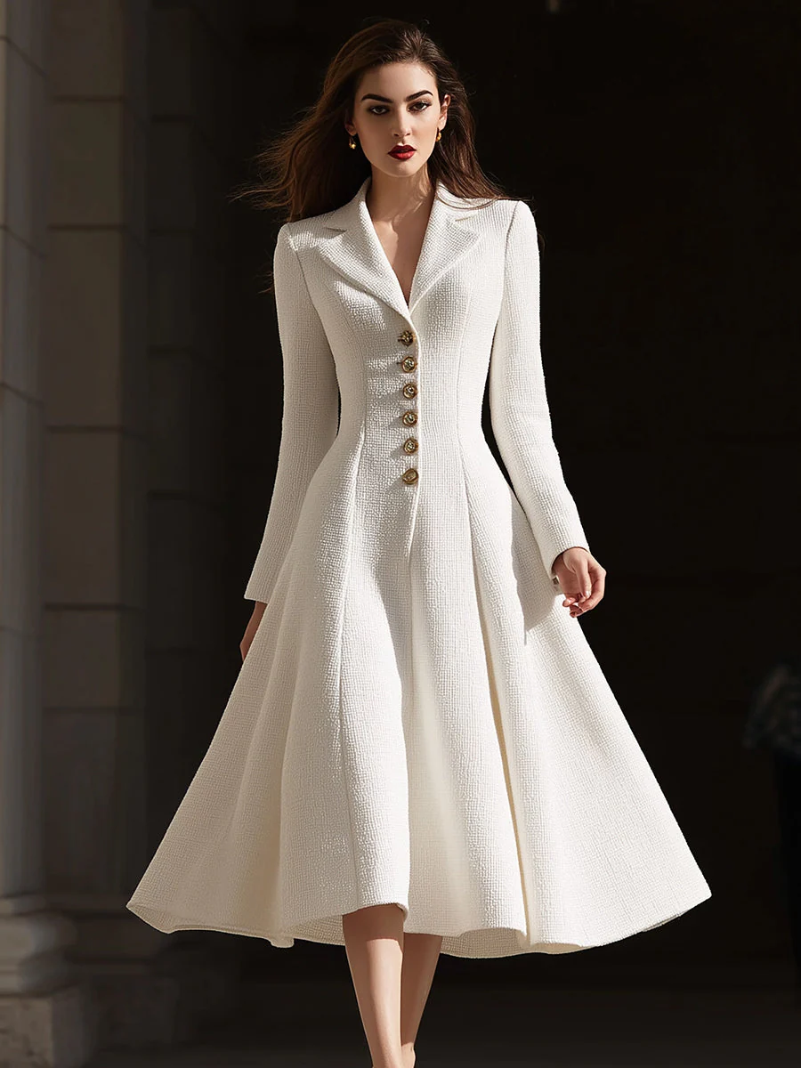 Ivory Tweed Tailored Lapel Midi Dress - Image 2