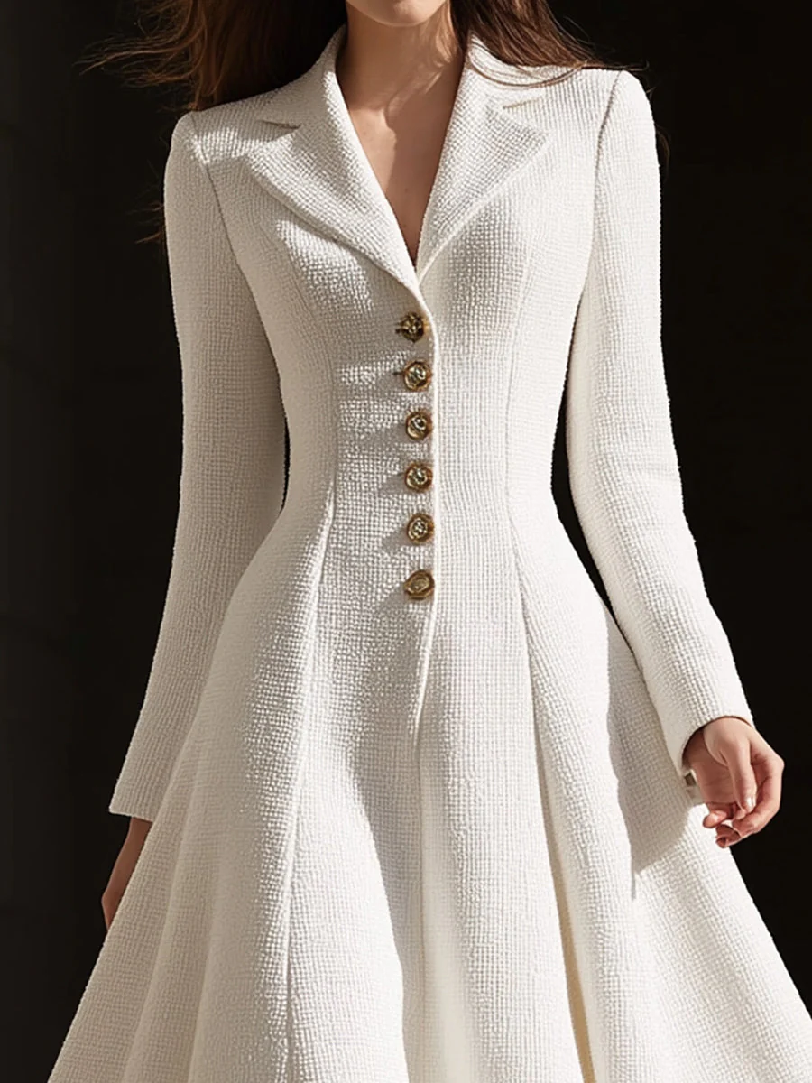 Ivory Tweed Tailored Lapel Midi Dress - Image 3