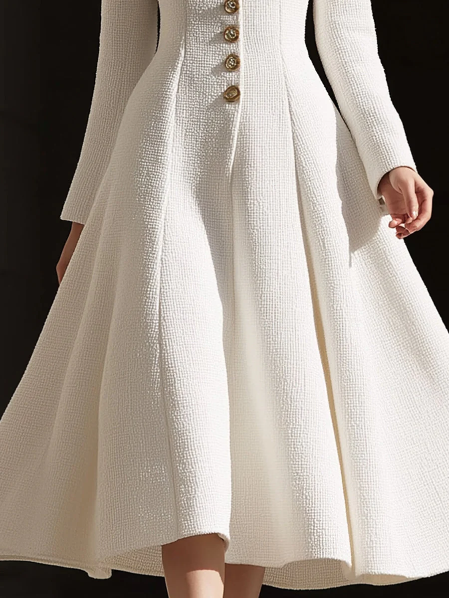 Ivory Tweed Tailored Lapel Midi Dress - Image 4