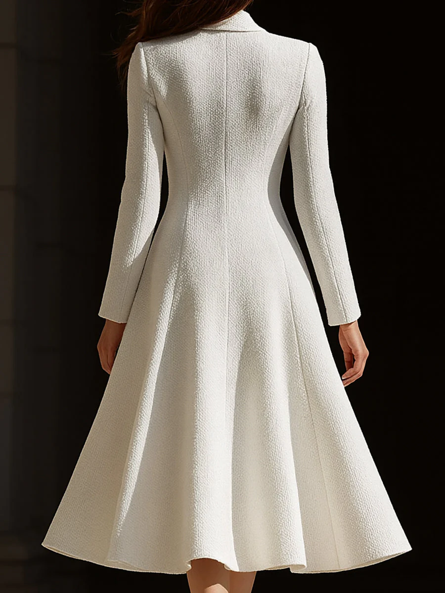 Ivory Tweed Tailored Lapel Midi Dress - Image 5