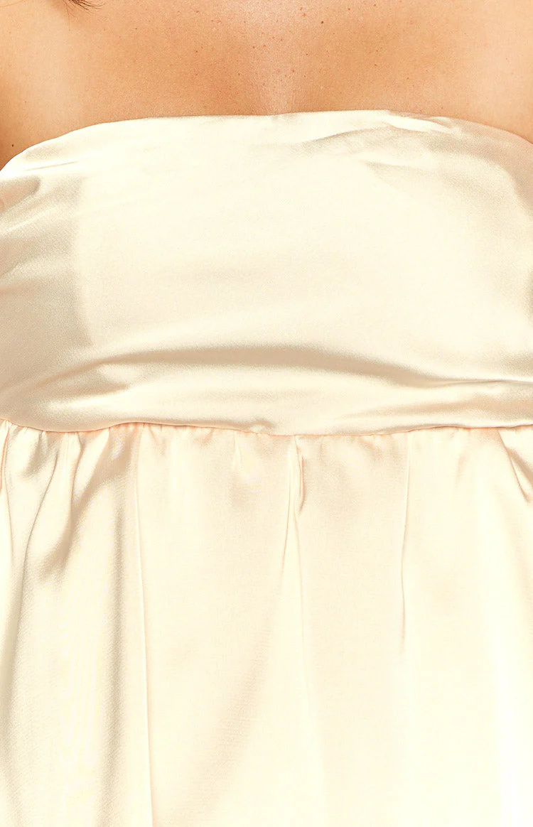 Jamie Cream Satin Strapless Mini Dress - Image 5