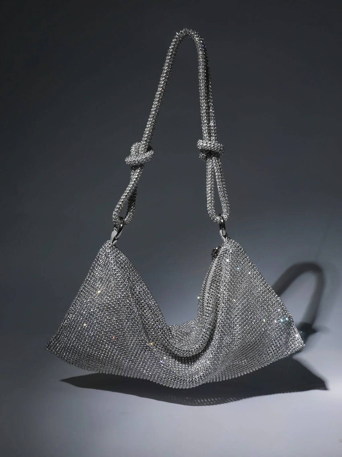 Jean Rhinestone Shoulder Bag In Silver - Image 3