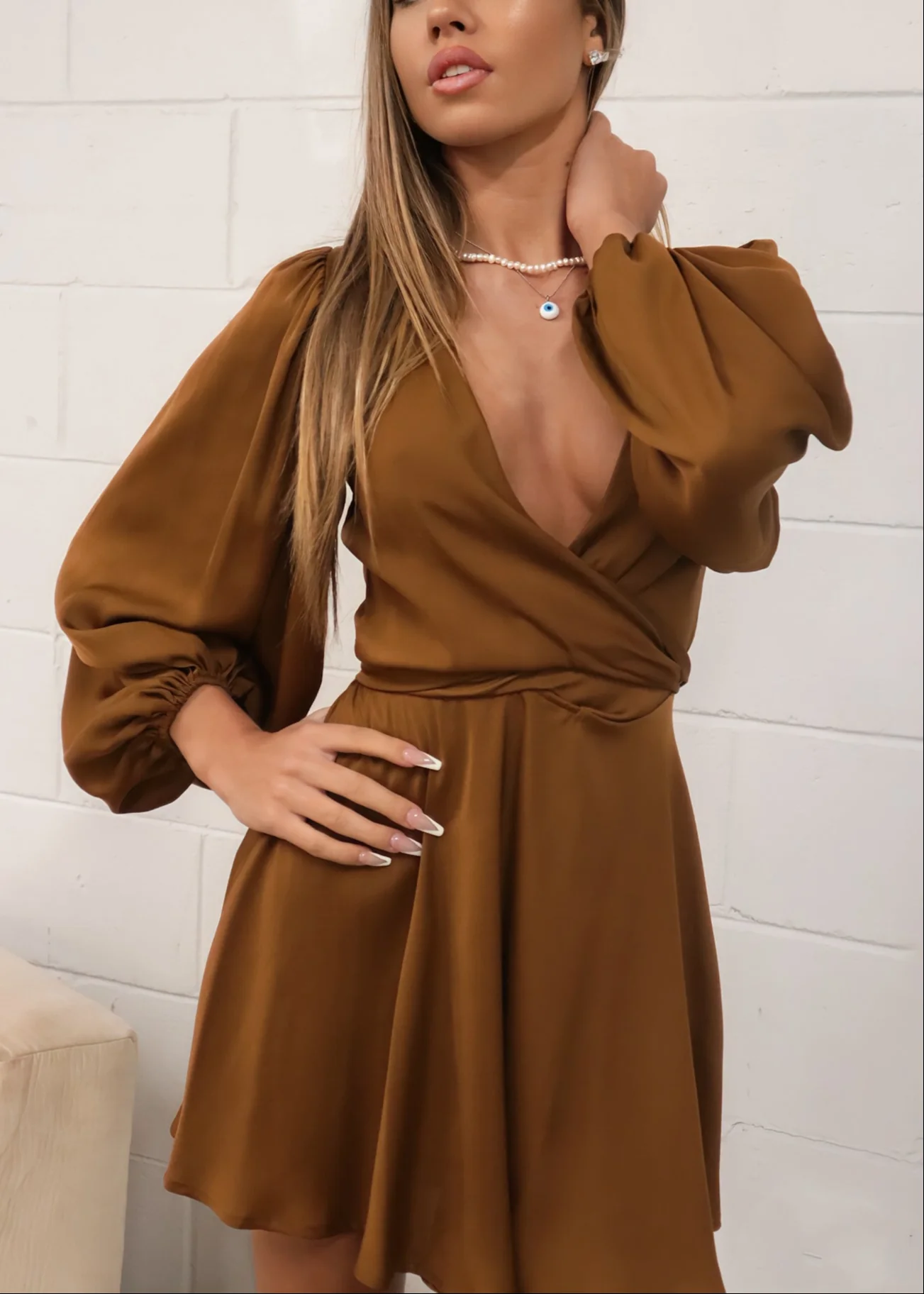 Karma Mini Dress - Brown - Image 3