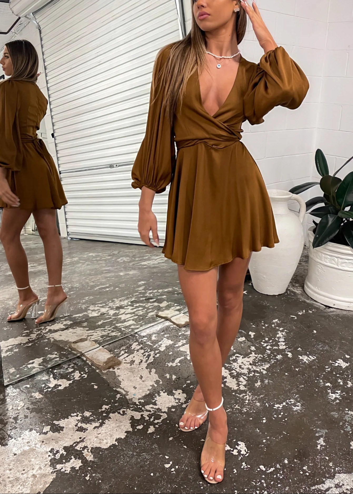 Karma Mini Dress - Brown - Image 4