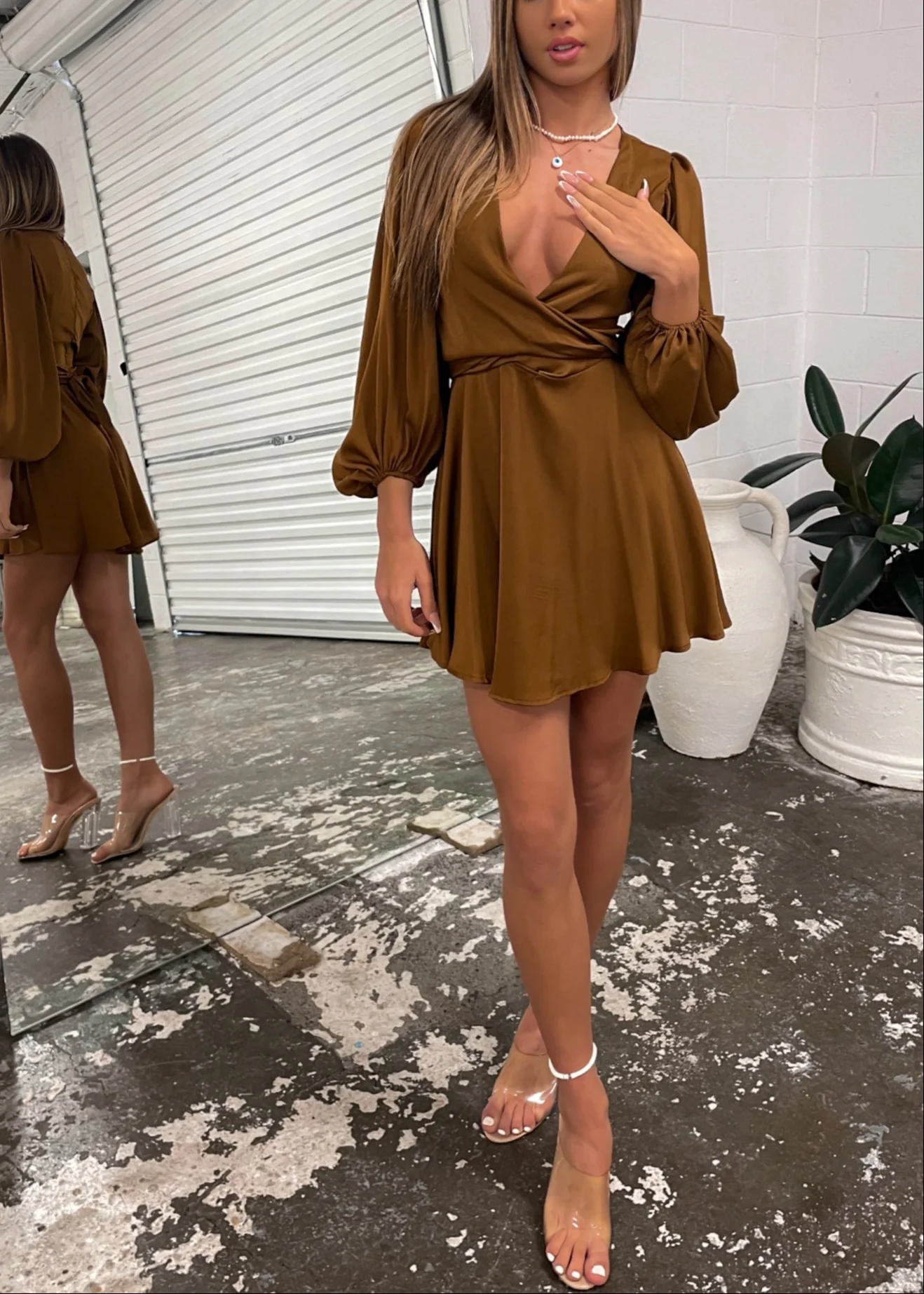 Karma Mini Dress - Brown - Image 6