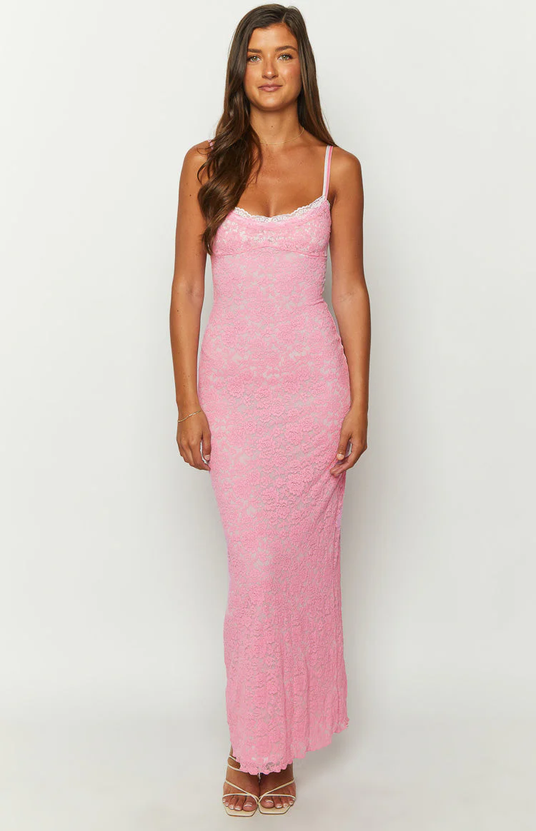 Kata Pink Lace Maxi Dress - Image 3