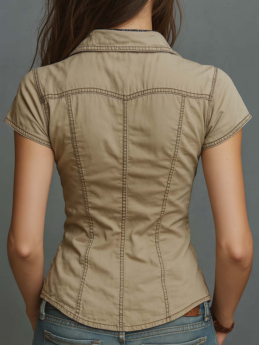 Khaki Zip-Front Utility Top - Image 5