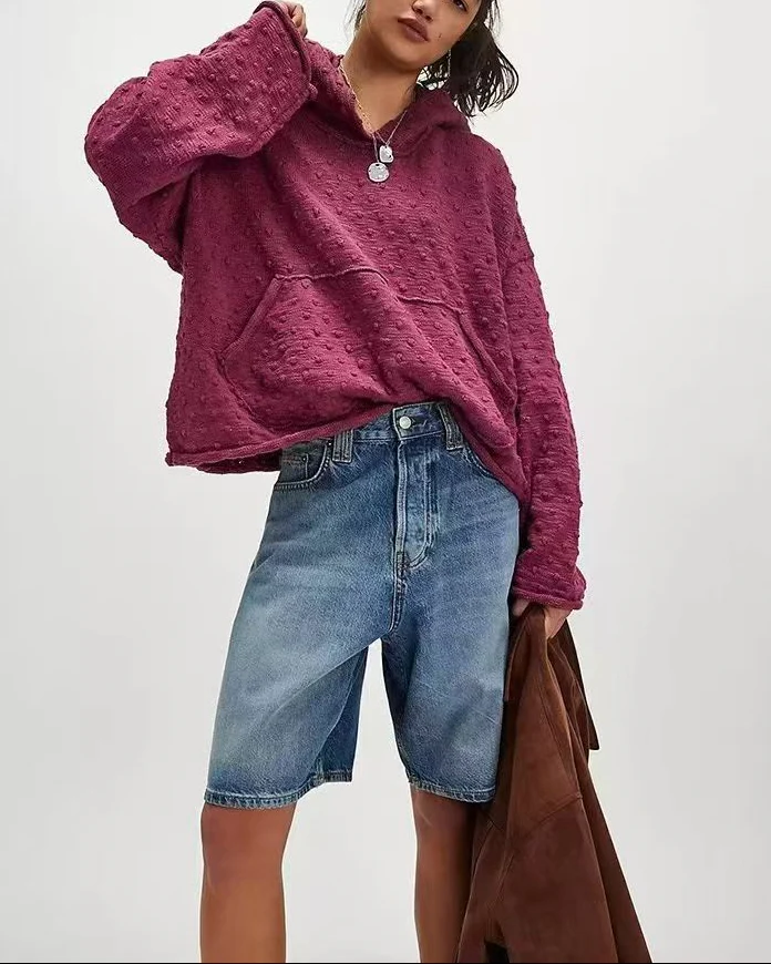 Knit Oversized Kangaroo Pocket Hoodie - Image 2