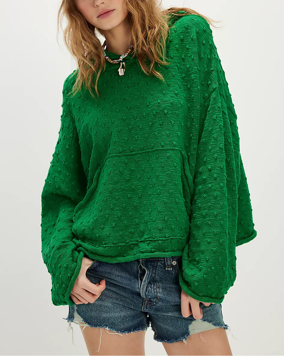 Knit Oversized Kangaroo Pocket Hoodie - Image 3