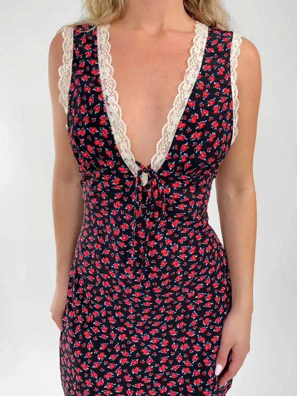 Lace tie front floral dress - Image 3