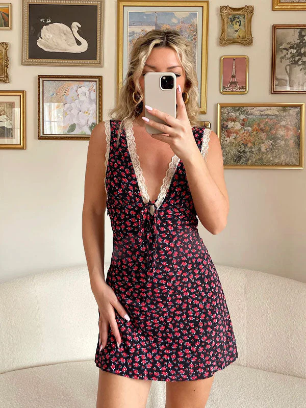 Lace tie front floral dress - Image 4