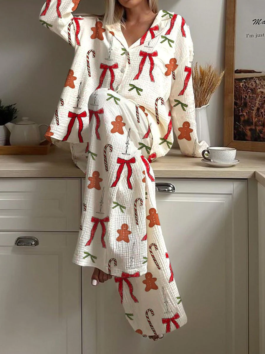 Ladies Christmas Cane Candy and Bow Pajama Set - Image 2