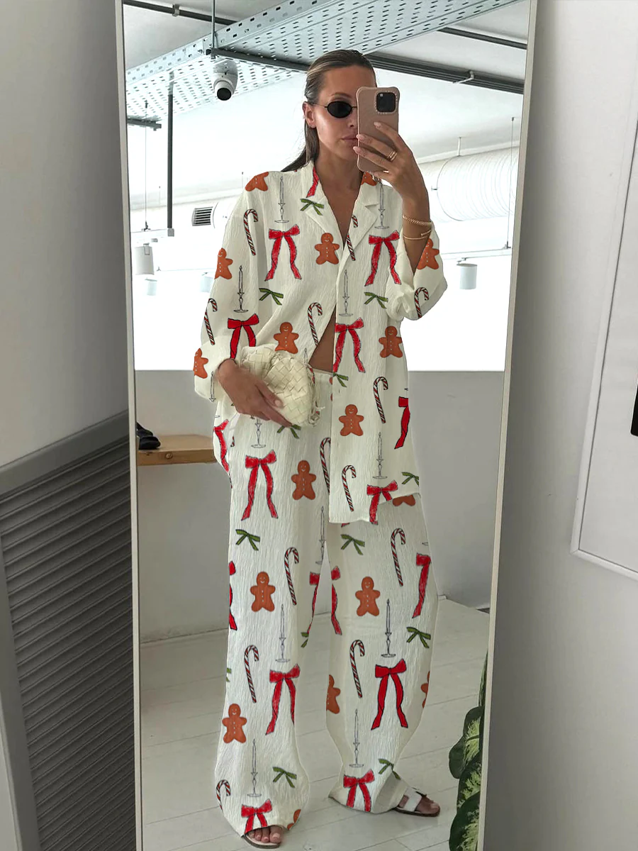 Ladies Christmas Cane Candy and Bow Pajama Set - Image 3