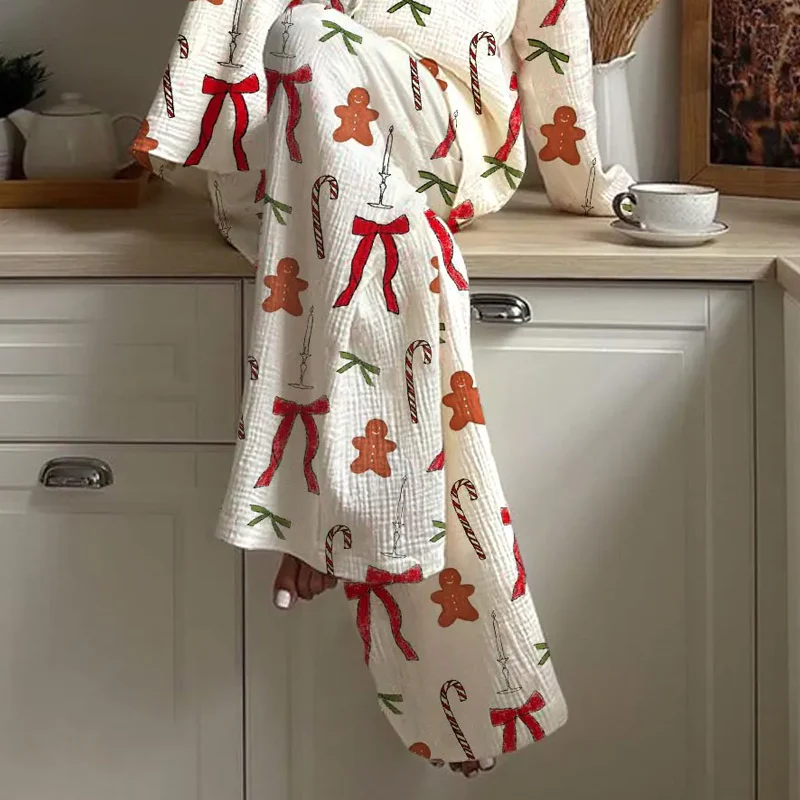 Ladies Christmas Cane Candy and Bow Pajama Set - Image 4