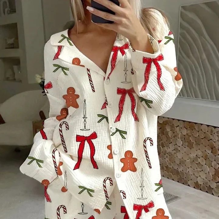 Ladies Christmas Cane Candy and Bow Pajama Set - Image 5