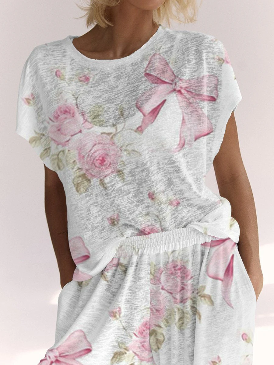 Ladies Pink Bow Flower Lounge Suit - Image 3