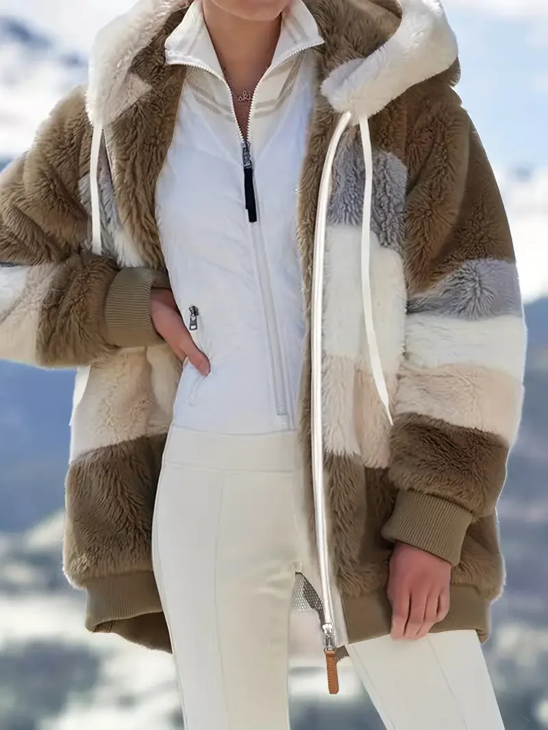 Cozy Fuzzy Color Block Coat - Image 2