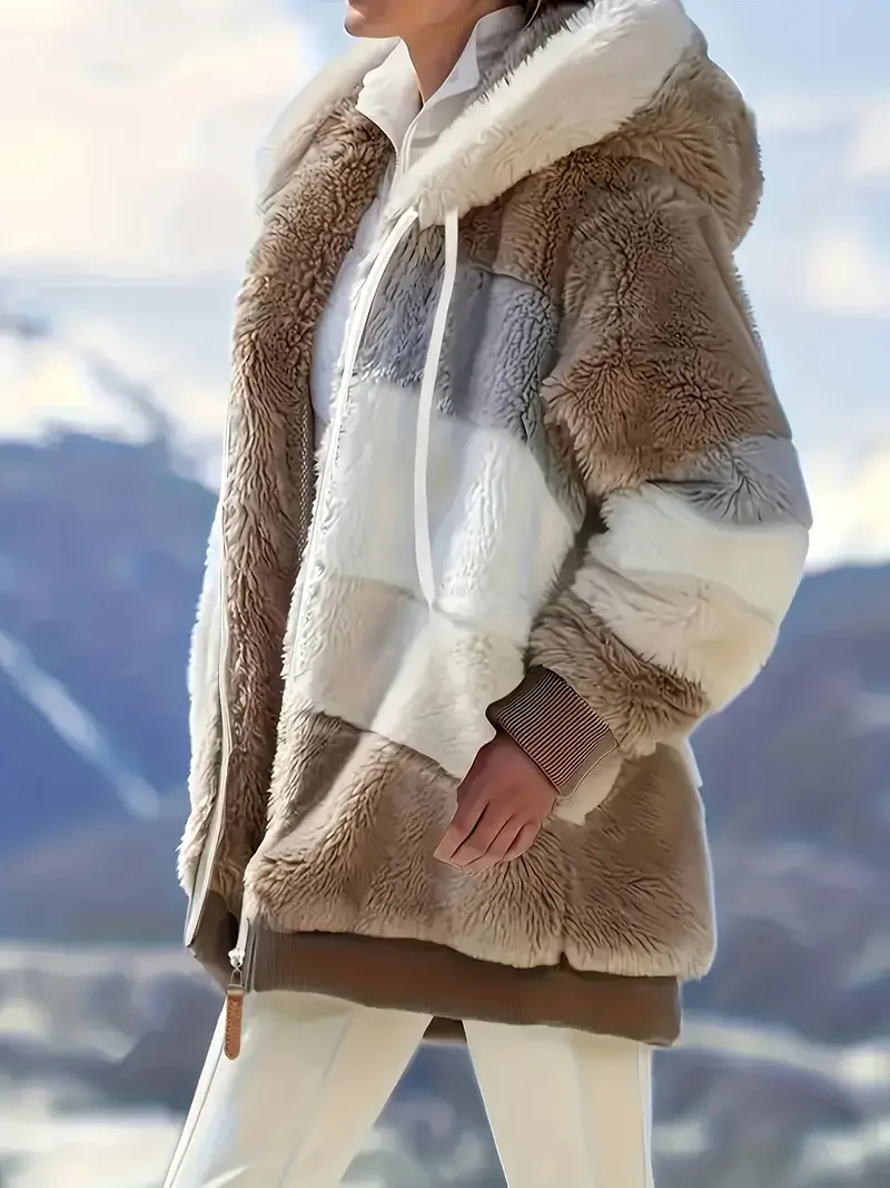 Cozy Fuzzy Color Block Coat - Image 3