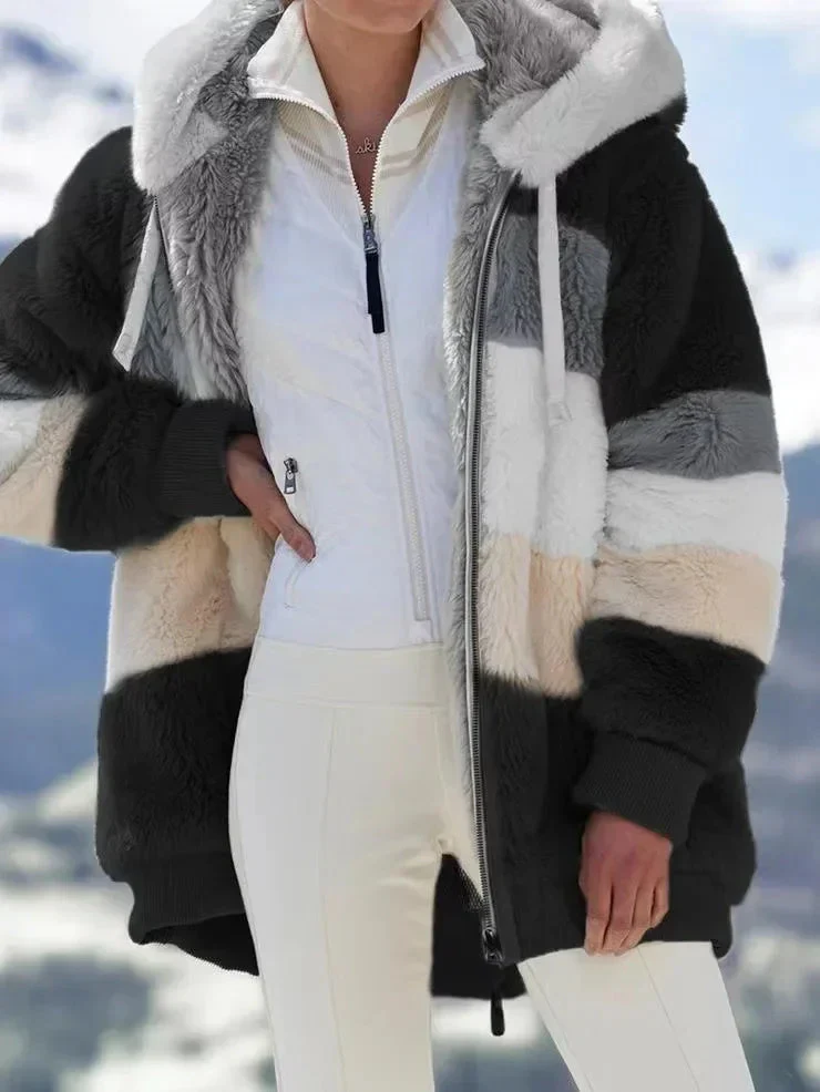 Cozy Fuzzy Color Block Coat - Image 5