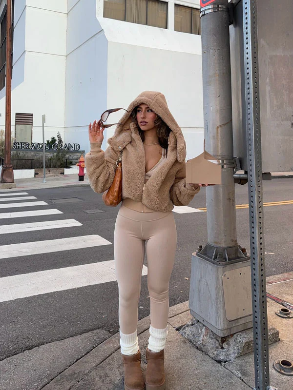 Lapel neck faux fur jacket - Image 2
