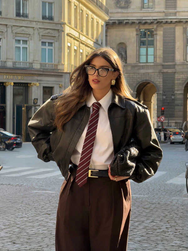 Lapel neck faux leather jacket