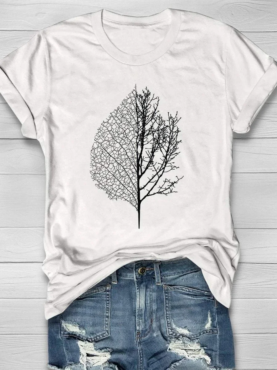 Leaf & Tree Print Women's T-shirt - Image 2