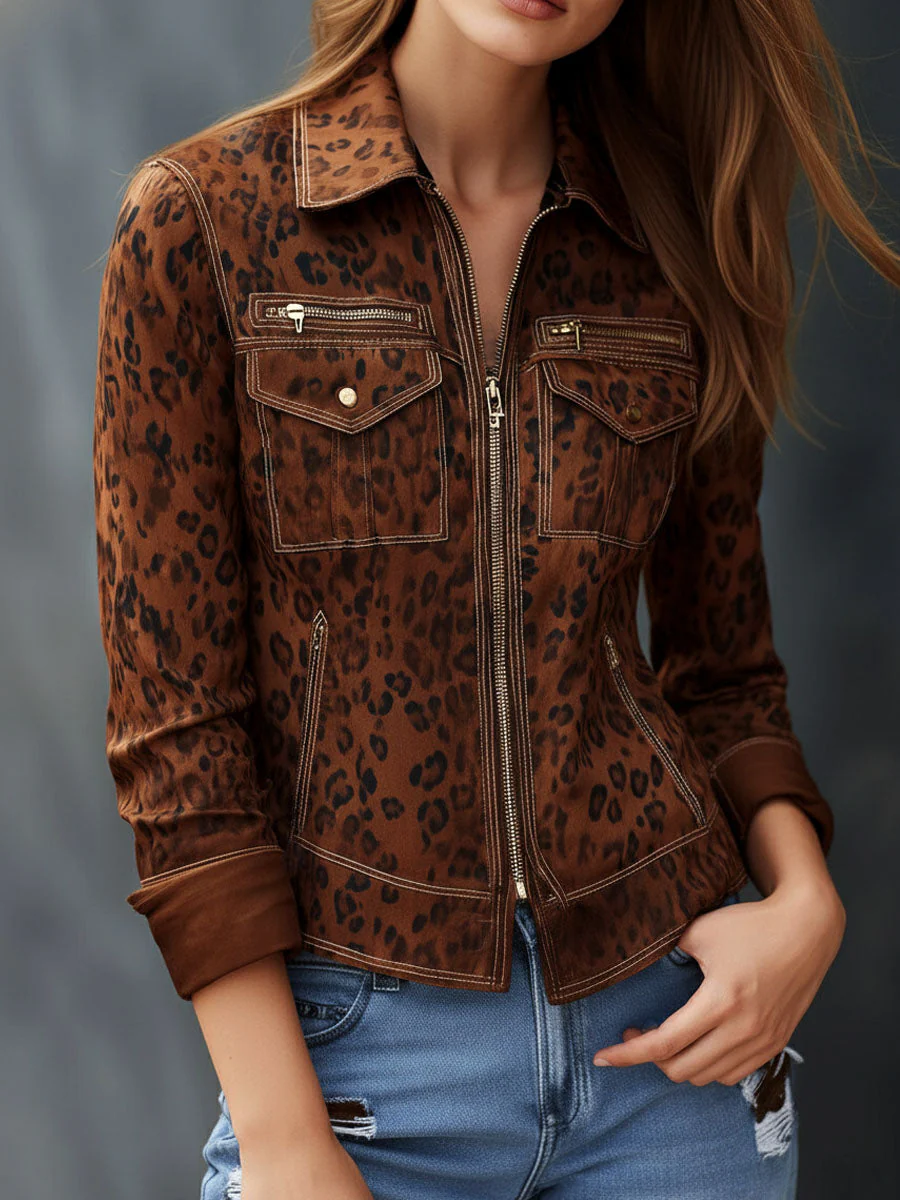 Leopard Print Microsuede Jacket – Contemporary Wild Elegance