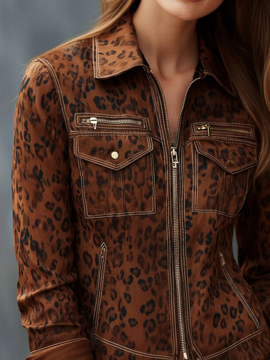 Leopard Print Microsuede Jacket – Contemporary Wild Elegance - Image 2