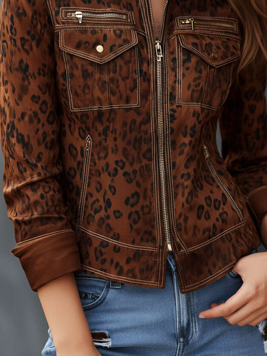 Leopard Print Microsuede Jacket – Contemporary Wild Elegance - Image 3