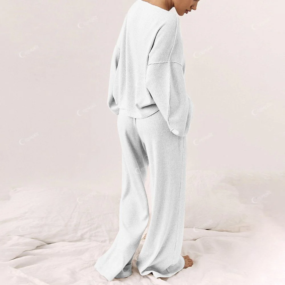 Light Gray Loungewear with Floral Tree Print Women's Print Long Sleeve Pajama Set - Image 2
