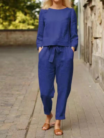 Women's Solid Color Fashion Leisure Suit Two-piece Set Suit - Image 13