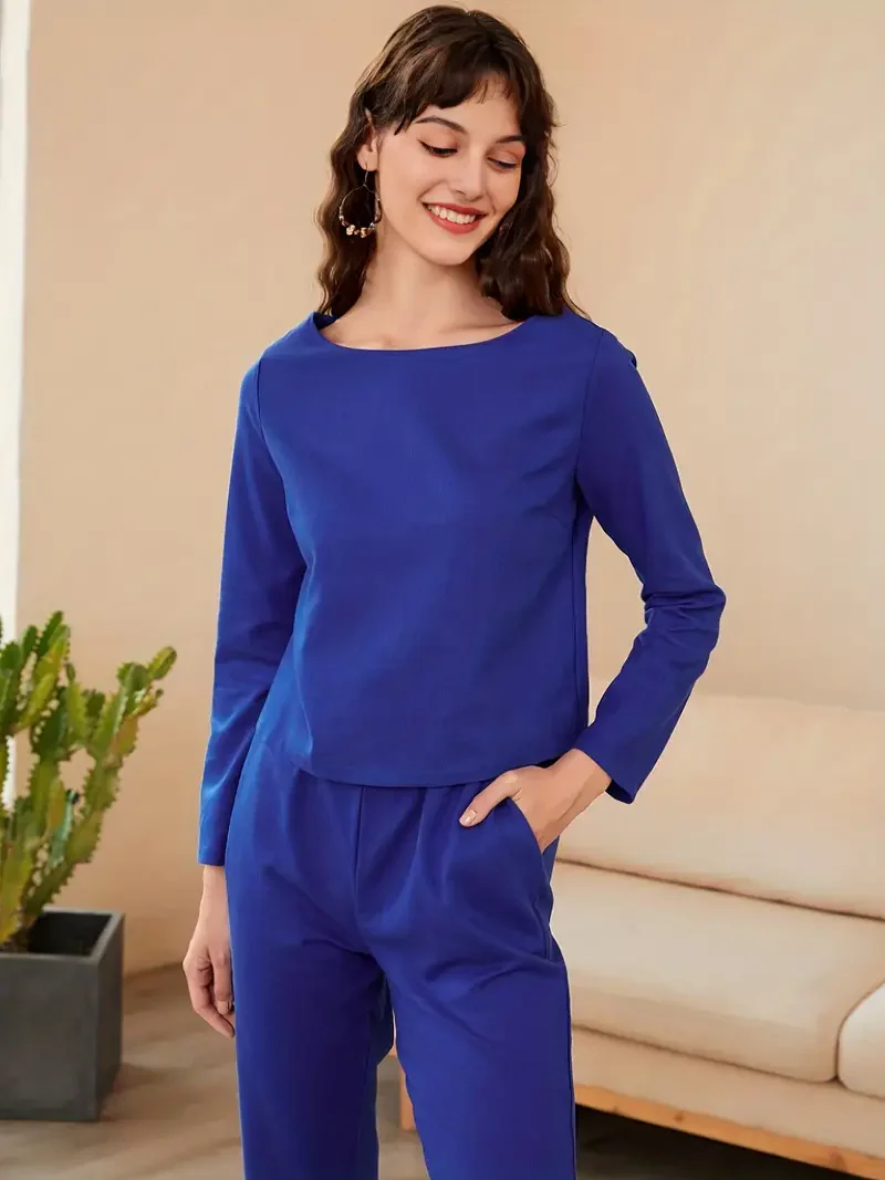 Women's Solid Color Fashion Leisure Suit Two-piece Set Suit - Image 3