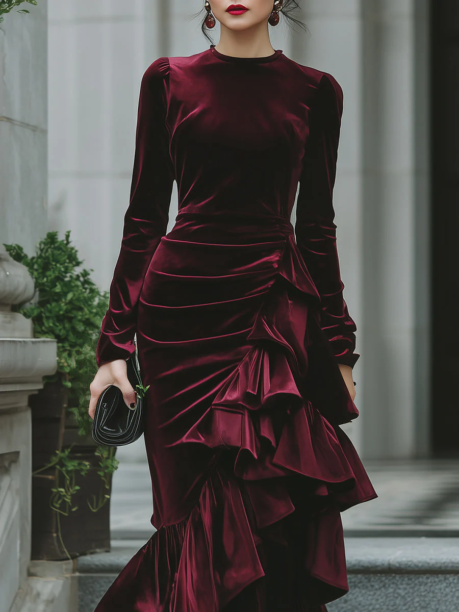 Long Sleeve Ruffled Tier Evening Gown - Image 3