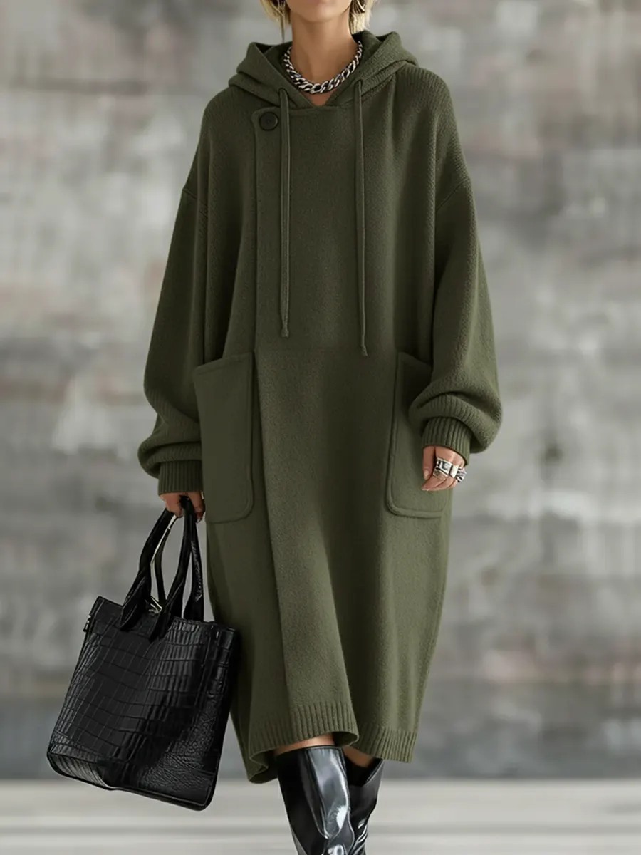 Loose And Comfortable Hooded Long Cardigan - Image 4