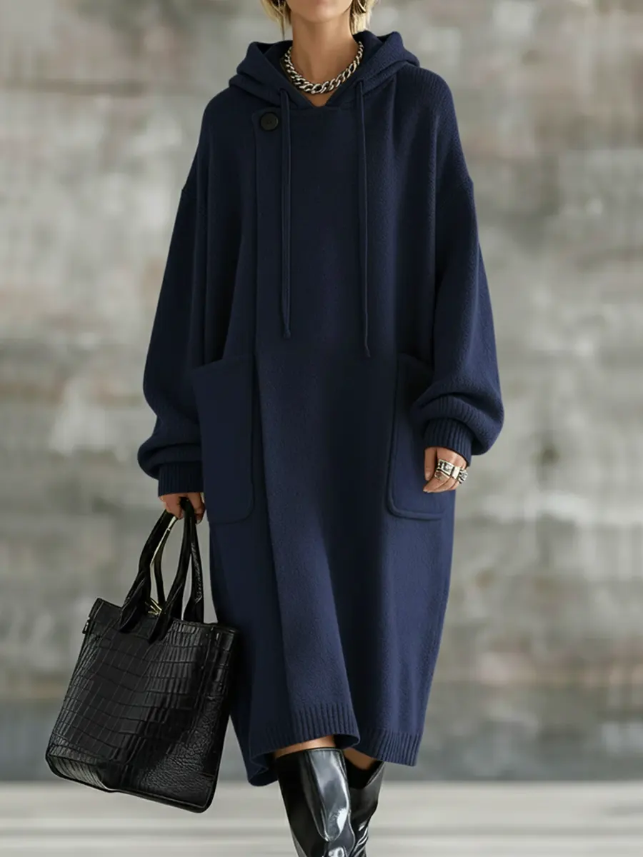Loose And Comfortable Hooded Long Cardigan - Image 5