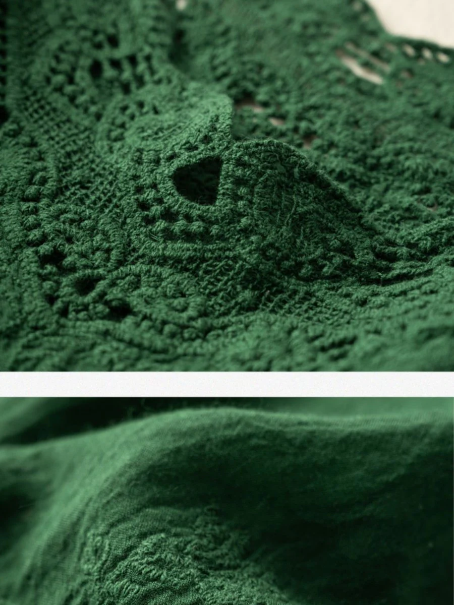 Khaki Loose Casual Vintage Lace Sleeveless Vest - Image 10