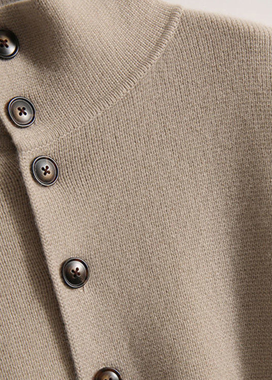 Loose Light Camel Turtleneck Button Thick Knit Sweaters Long Sleeve - Image 4