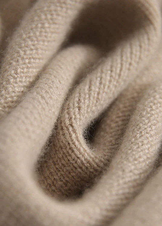 Loose Light Camel Turtleneck Button Thick Knit Sweaters Long Sleeve - Image 5