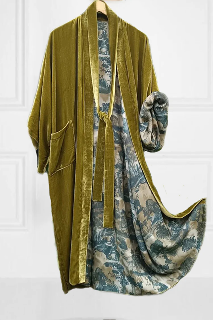 Loose Lining Ink Painting Printed Casual Kimono Duster - Image 3