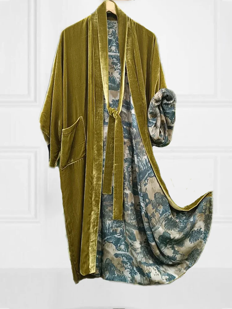 Loose Lining Ink Painting Printed Casual Kimono Duster - Image 4