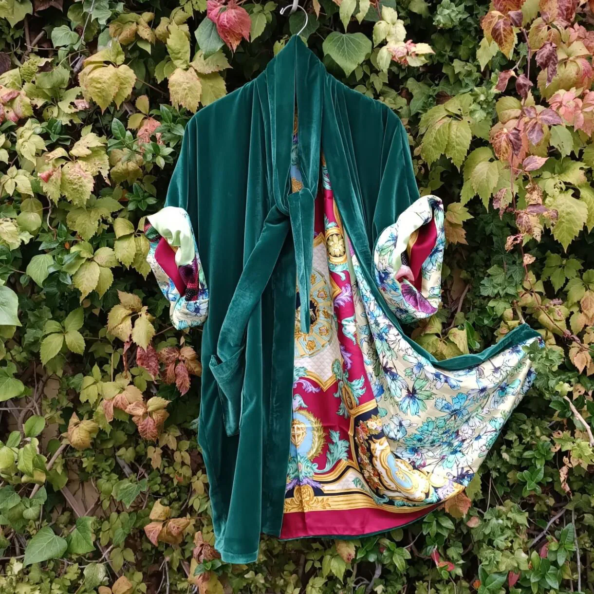 Loose Long Sleeve Lined Patchwork Print Kimono Duster - Image 2