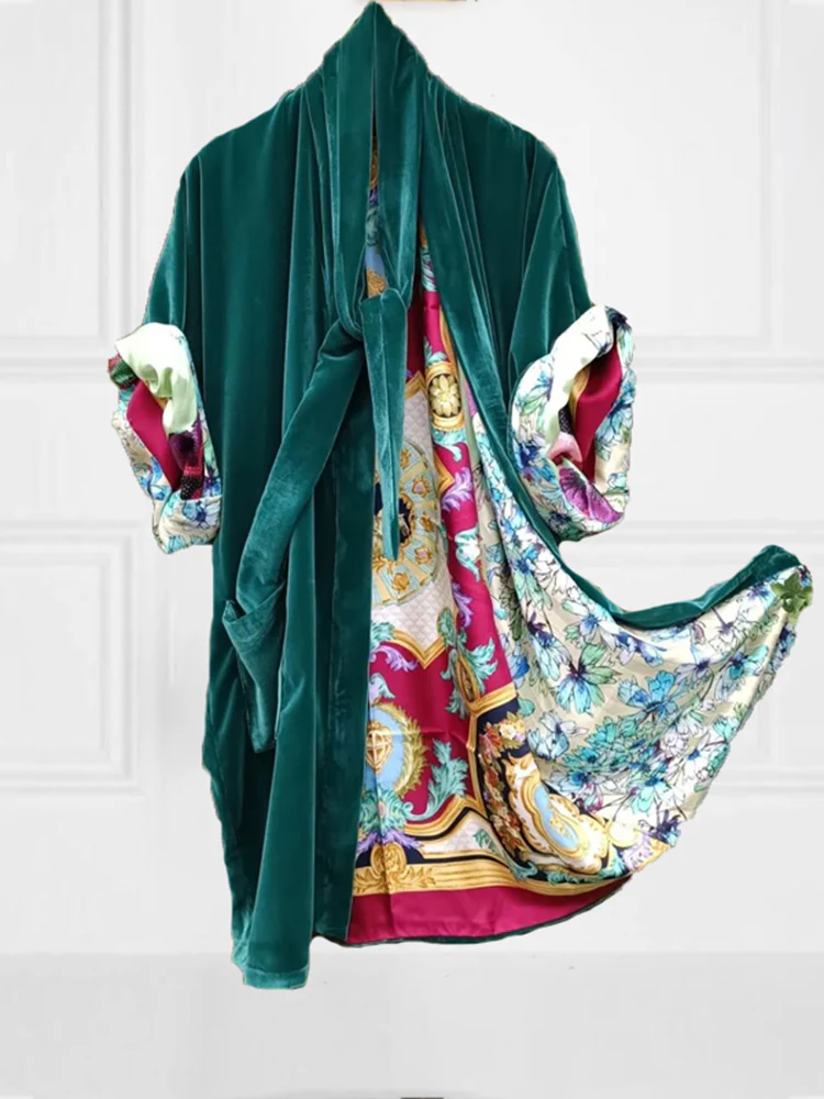 Loose Long Sleeve Lined Patchwork Print Kimono Duster - Image 3