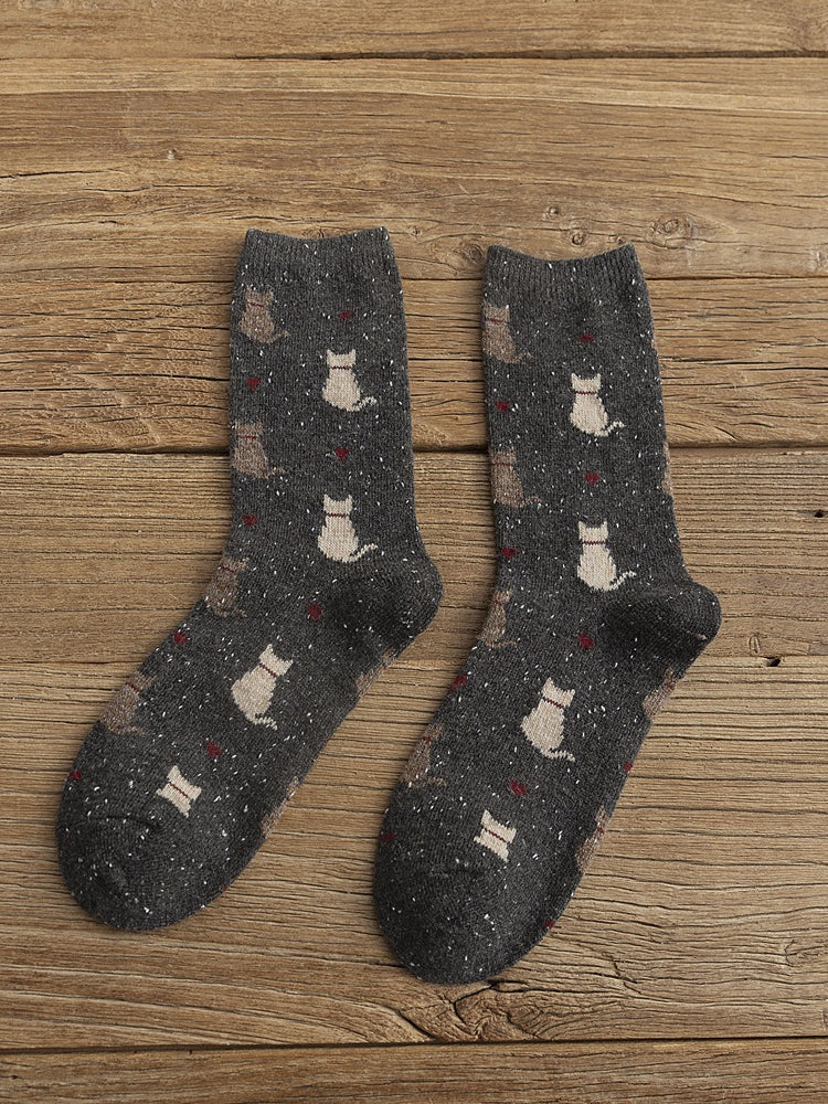 Lovely Cats & Heart Pattern Comfy Knit Socks - Image 4