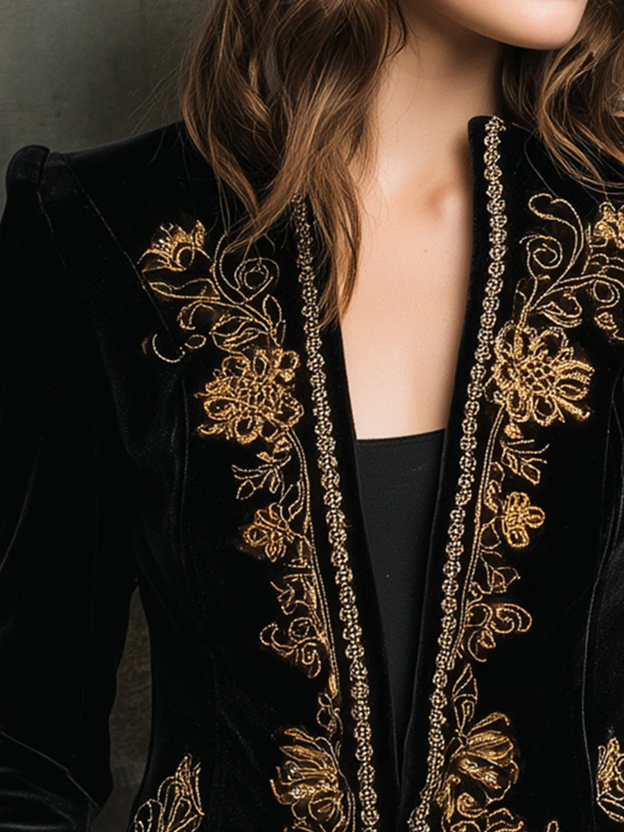 Luxury Baroque Gold Embroidered Velvet Blazer - Image 2