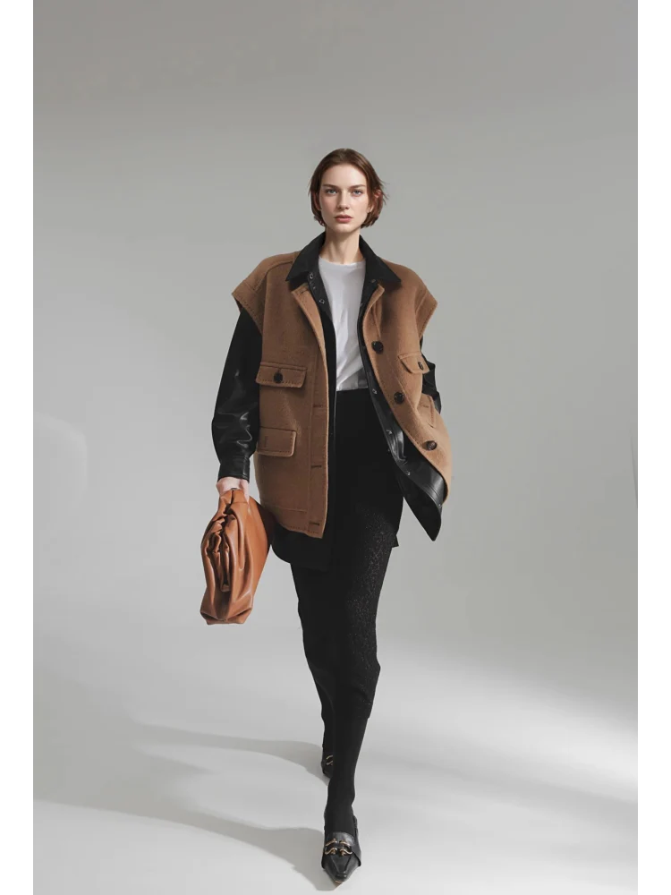 Luxury Camel Hair Vest for Women – Reversible Wool Gilet Winter Sleeveless Coat - Image 5