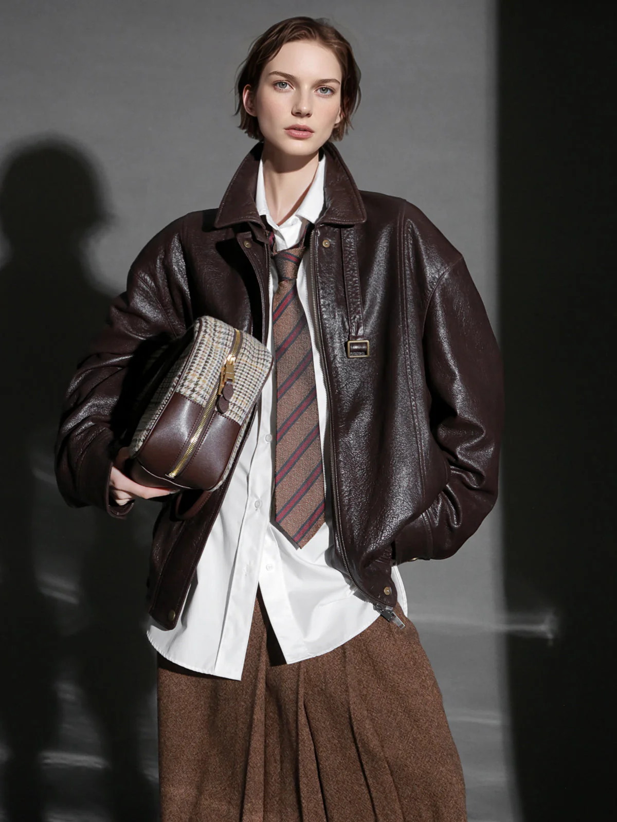 Luxury Collection Vegetable-Tanned Sheepskin Leather Jacket for Women – Stylish Webbing Trim Moto Outerwear