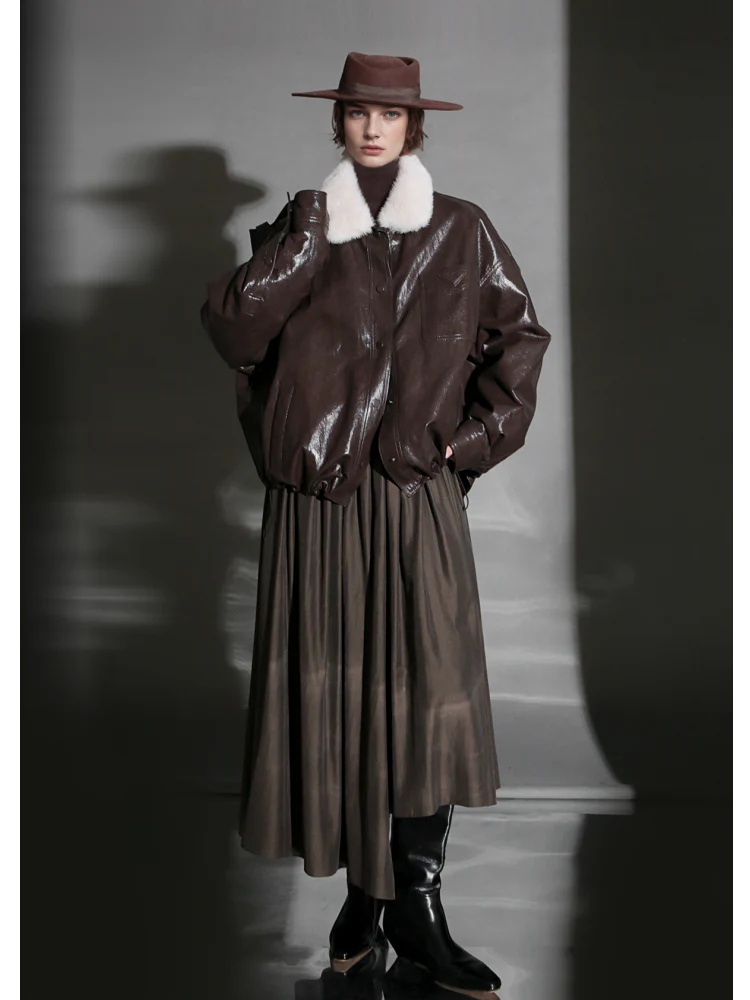 Luxury Sheepskin Down Jacket – Short Oil-Wax Leather Coat with Mink Fur Collar & Goose Down Fill, Winter Outerwear - Image 4